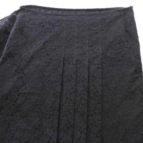 MORGANE LE FAY Black Cotton Lace Skirt Reversible Silk Lined Asymmetrical SZ M - Picture 6 of 12